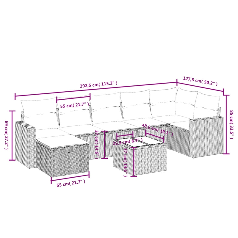 Afuera Living Contemporary 8 Piece Poly Rattan Small Sofa Set in Beige