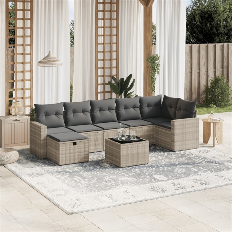 Afuera Living Contemporary 8 Piece Poly Rattan Sofa Set in Gray