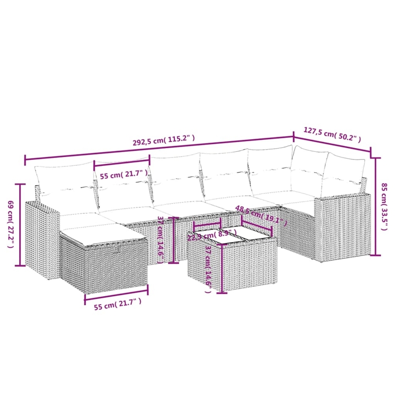 Afuera Living Contemporary 8 Piece Poly Rattan Sofa Set in Gray