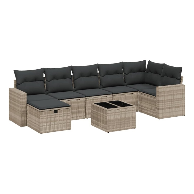 Afuera Living Contemporary 8 Piece Poly Rattan Sofa Set in Gray