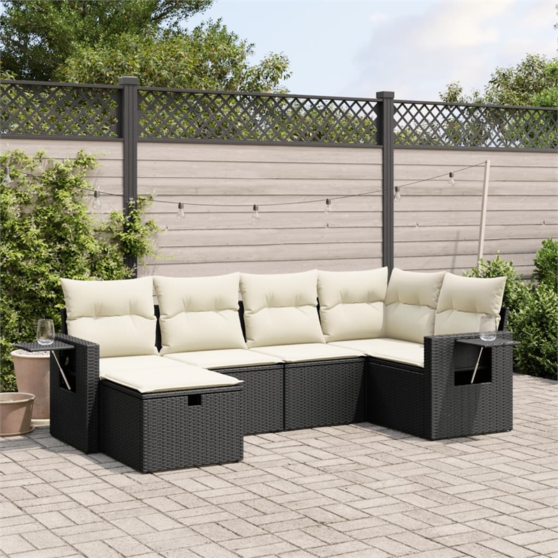 Afuera Living Contemporary 6 Piece Poly Rattan Large Sofa Set in Black