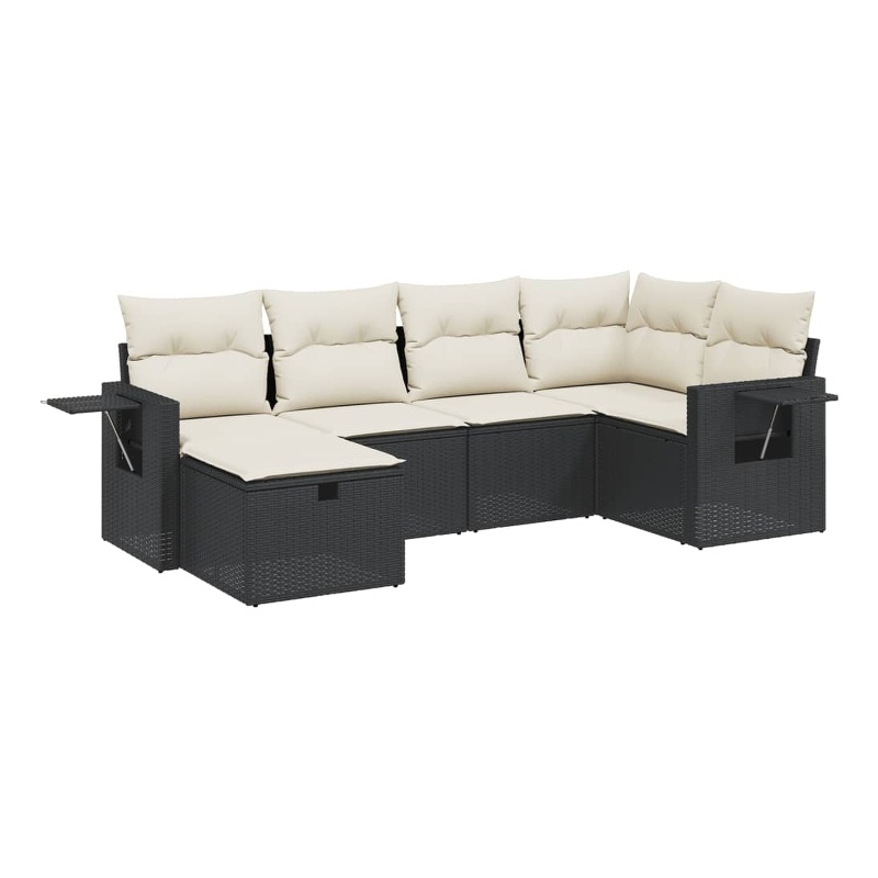 Afuera Living Contemporary 6 Piece Poly Rattan Large Sofa Set in Black