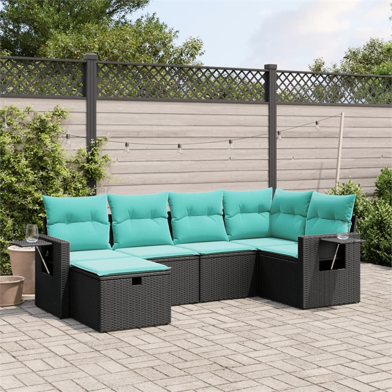 Afuera Living Contemporary Synthetic Poly Rattan Sofa Set in Black