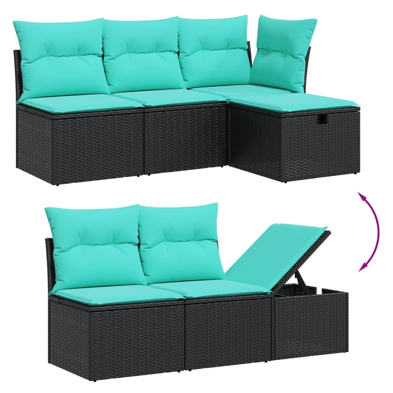 Afuera Living Contemporary Synthetic Poly Rattan Sofa Set in Black