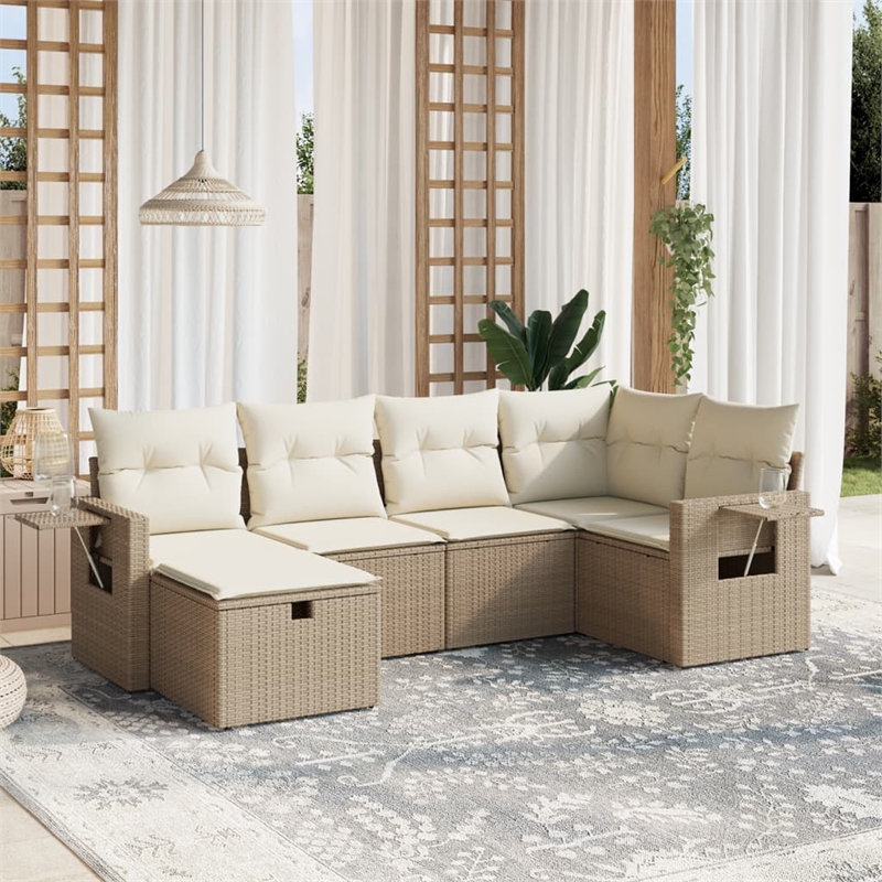 Afuera Living Contemporary 6 Piece Poly Rattan Large Sofa Set in Beige