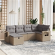 Afuera Living Contemporary 6 Piece Poly Rattan Large Sofa Set in Beige