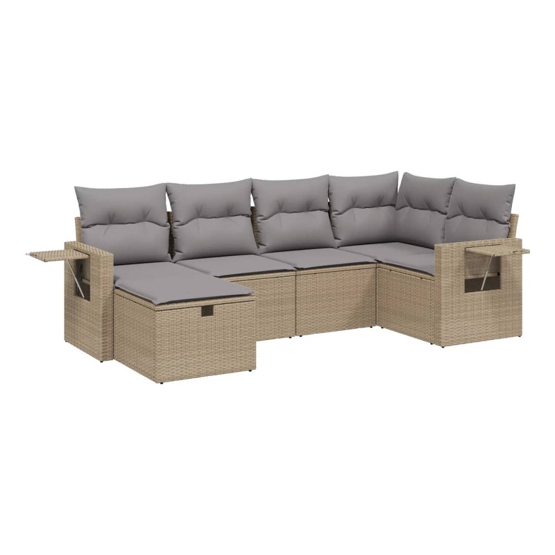 Afuera Living Contemporary 6 Piece Poly Rattan Large Sofa Set in Beige