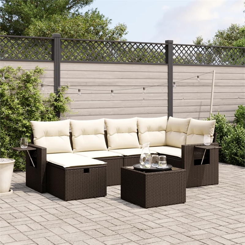 Afuera Living 6 Piece Poly Rattan Large Sofa Set in Brown/Beige