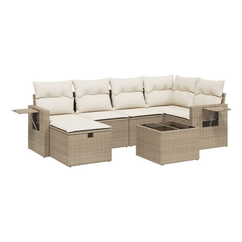 Afuera Living Contemporary 7 Piece Poly Rattan Large Sofa Set in Beige