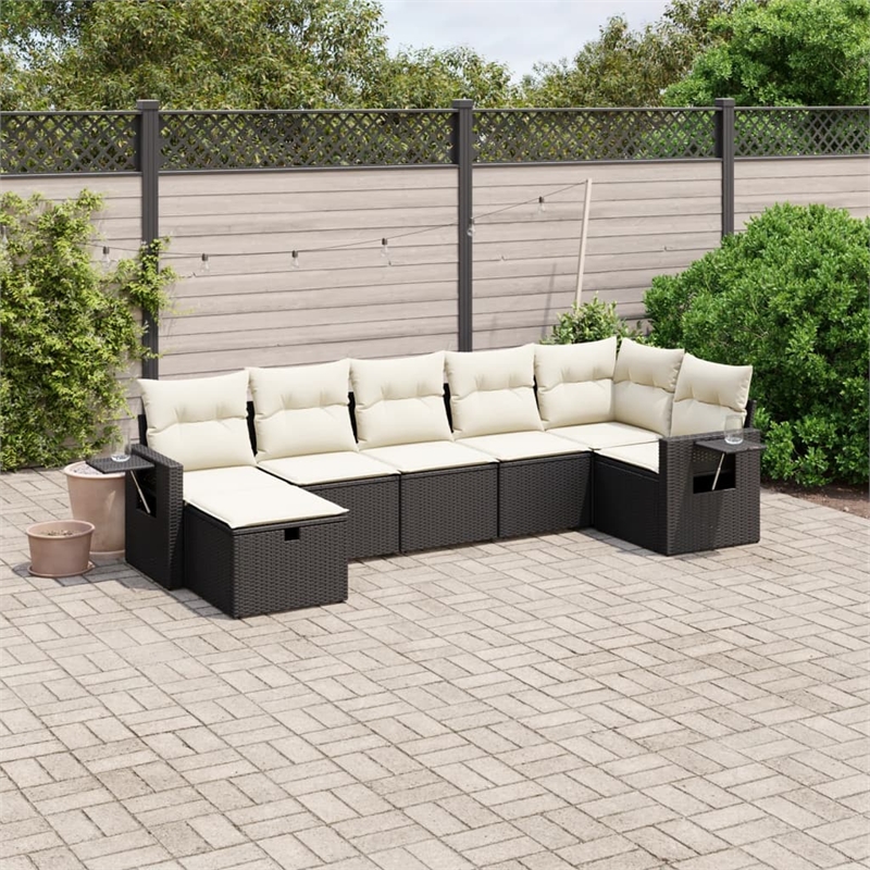 Afuera Living Contemporary 7 Piece Poly Rattan Large Sofa Set in Black