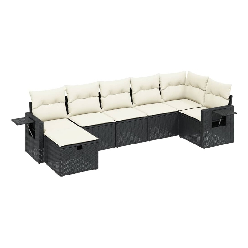 Afuera Living Contemporary 7 Piece Poly Rattan Large Sofa Set in Black