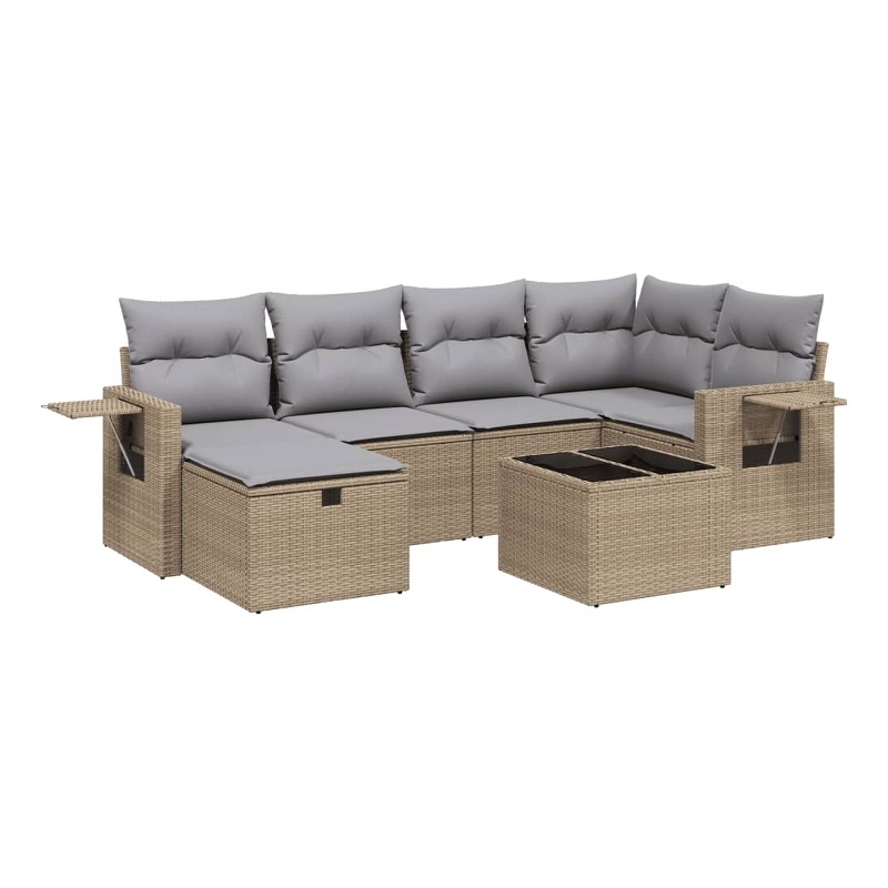 Afuera Living Contemporary 7 Piece Poly Rattan Large Sofa Set in Beige