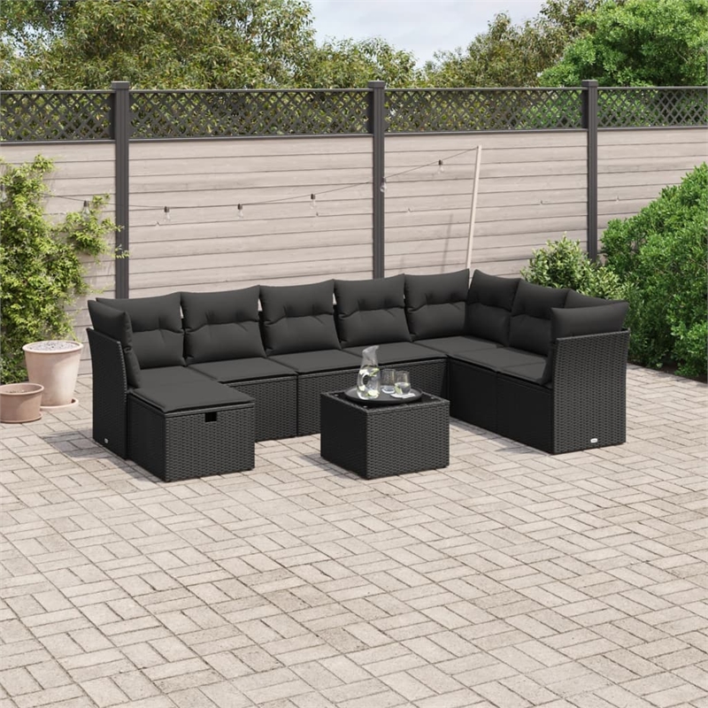 Afuera Living Contemporary 9 Piece Poly Rattan Large Sofa Set in Black