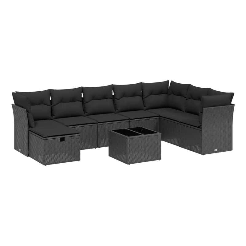 Afuera Living Contemporary 9 Piece Poly Rattan Large Sofa Set in Black