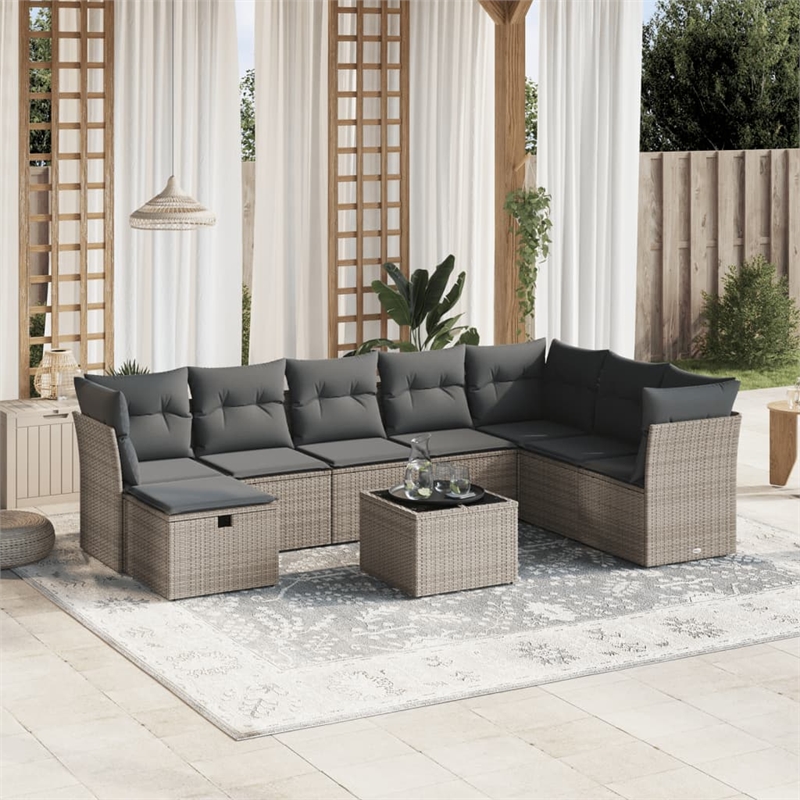 Afuera Living Contemporary 9 Piece Poly Rattan Sofa Set in Gray