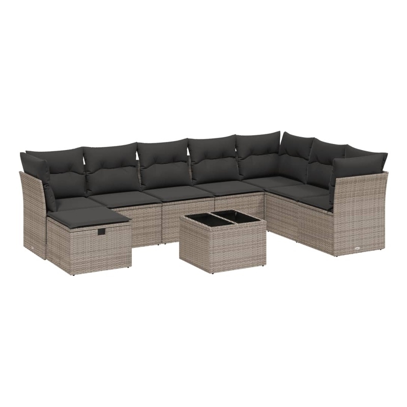 Afuera Living Contemporary 9 Piece Poly Rattan Sofa Set in Gray