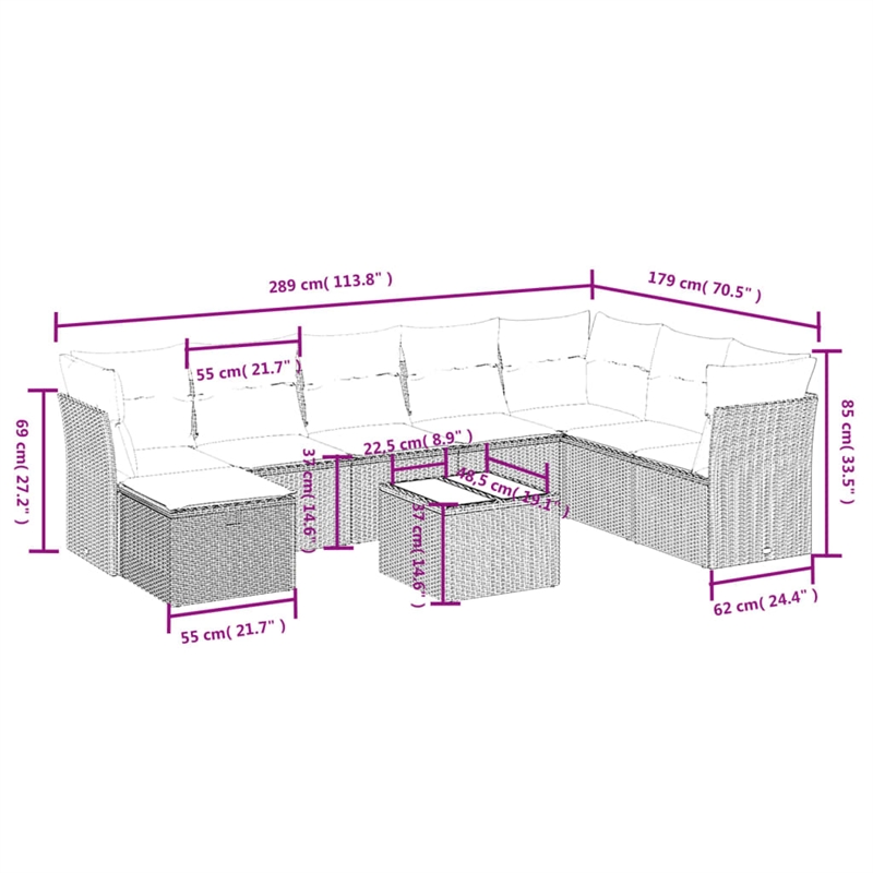 Afuera Living Contemporary Synthetic Poly Rattan Sofa Set in Gray