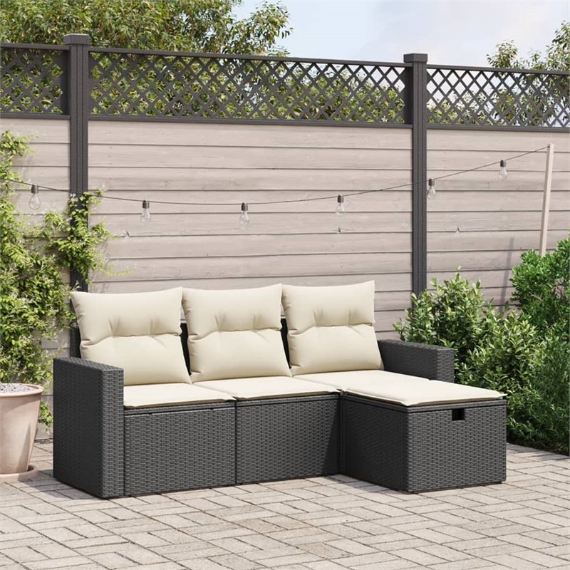 Afuera Living Contemporary 4 Piece Poly Rattan Medium Sofa Set in Black