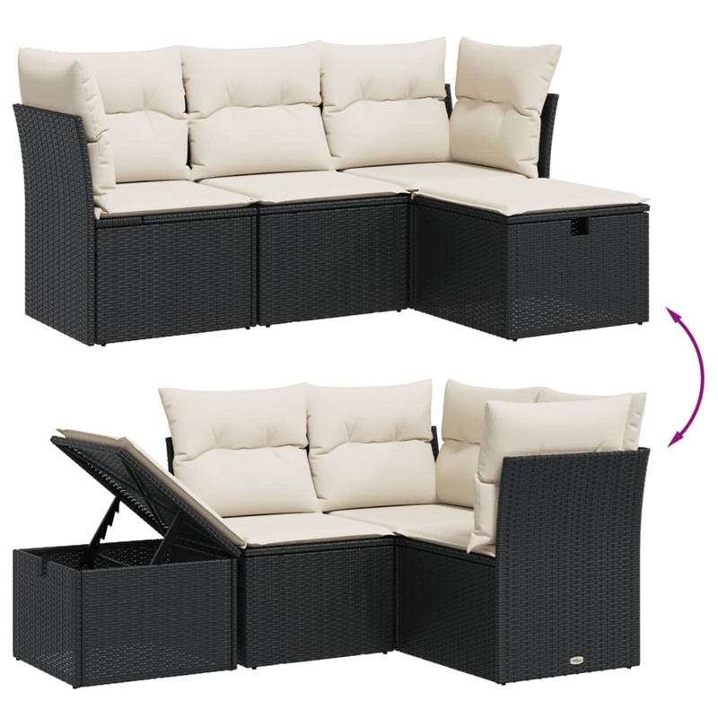 Afuera Living Contemporary 4 Piece Poly Rattan Medium Sofa Set in Black
