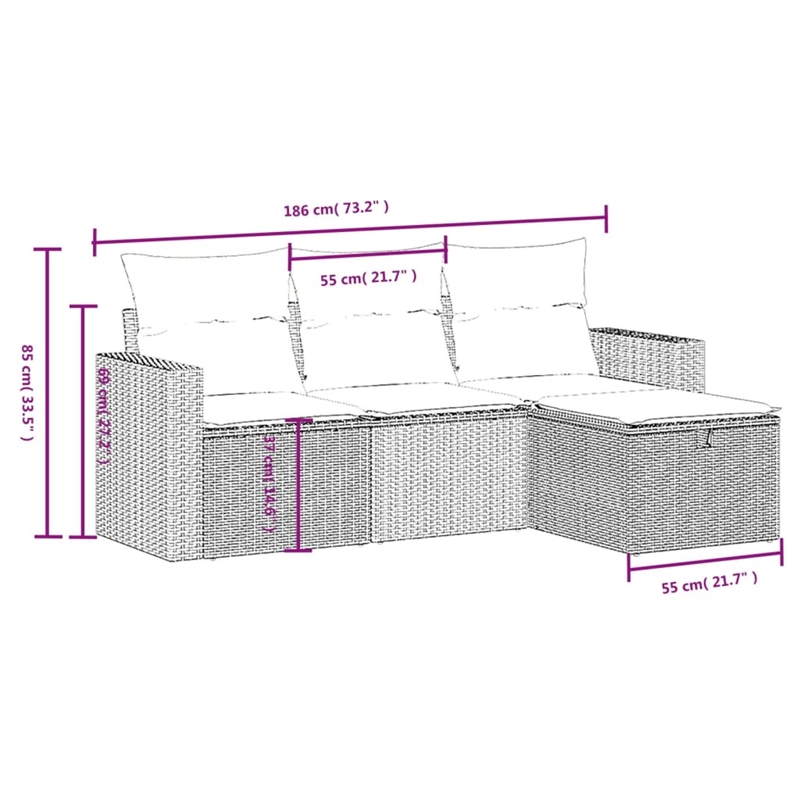 Afuera Living Contemporary 4 Piece Poly Rattan Medium Sofa Set in Black