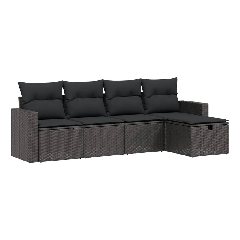 Afuera Living Contemporary 5 Piece Poly Rattan Large Sofa Set in Black