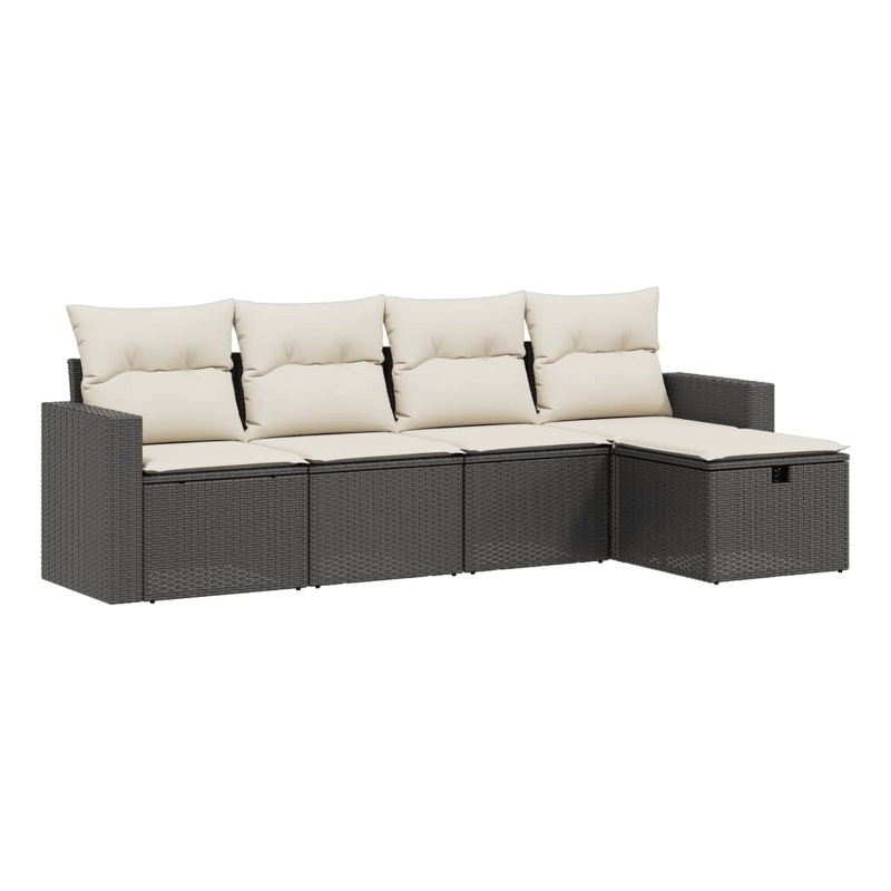 Afuera Living Synthetic Polyethylene Rattan 5 Piece Large Sofa Set in Black