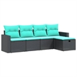 Afuera Living Contemporary 5 Piece Poly Rattan Large Sofa Set in Black
