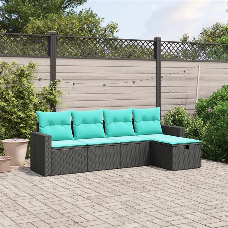 Afuera Living Contemporary 5 Piece Poly Rattan Large Sofa Set in Black