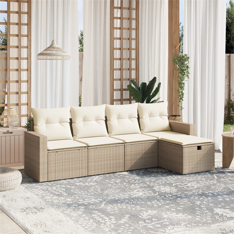 Afuera Living Contemporary 5 Piece Poly Rattan Large Sofa Set in Beige