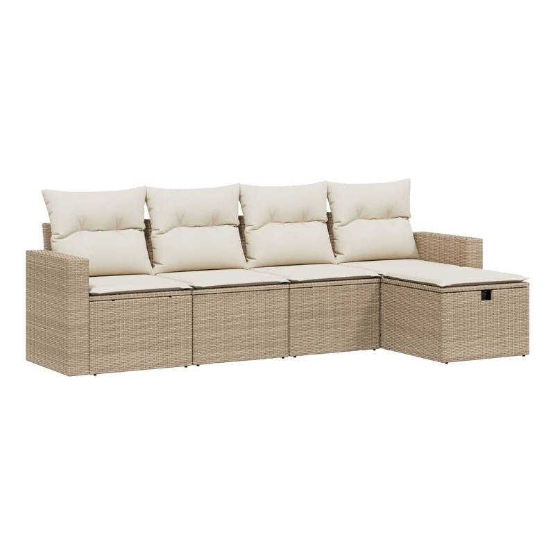 Afuera Living Contemporary 5 Piece Poly Rattan Large Sofa Set in Beige