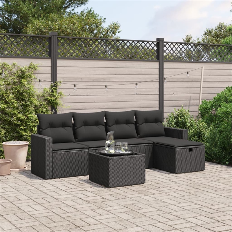 Afuera Living Contemporary 6 Piece Poly Rattan Sofa Set in Black