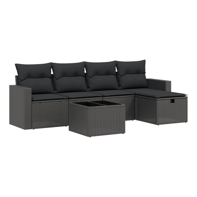 Afuera Living Contemporary 6 Piece Poly Rattan Sofa Set in Black