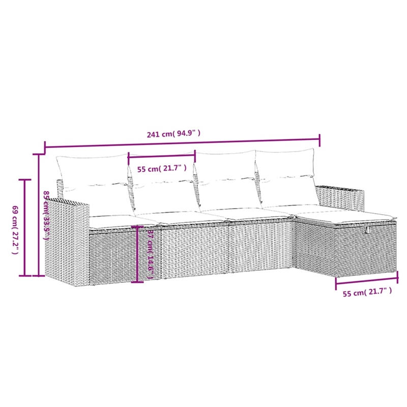 Afuera Living Contemporary 5 Piece Poly Rattan Large Sofa Set in Beige
