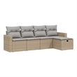 Afuera Living Contemporary 5 Piece Poly Rattan Large Sofa Set in Beige