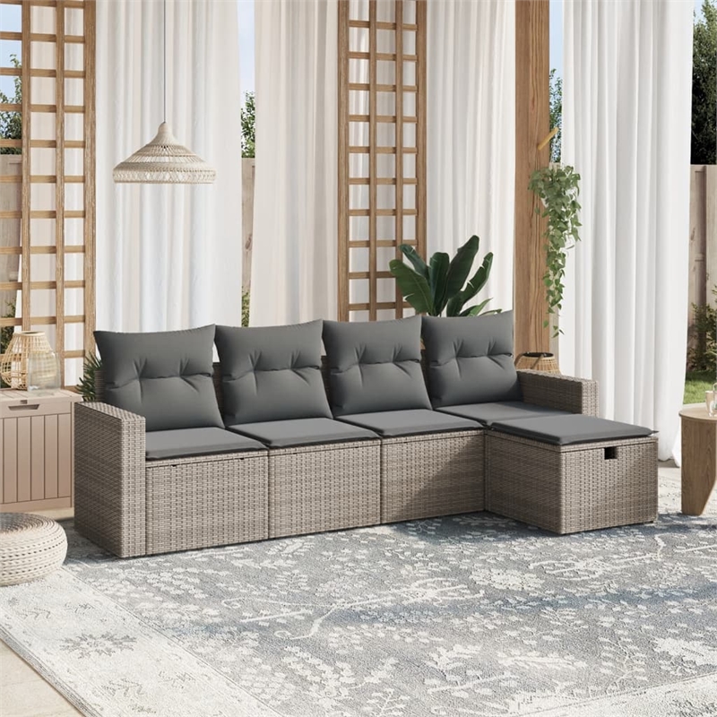 Afuera Living Contemporary 5 Piece Poly Rattan Large Sofa Set in Gray