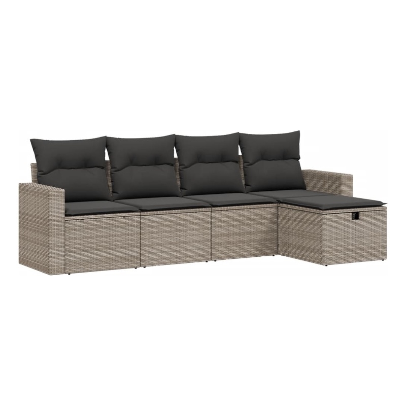 Afuera Living Contemporary 5 Piece Poly Rattan Large Sofa Set in Gray