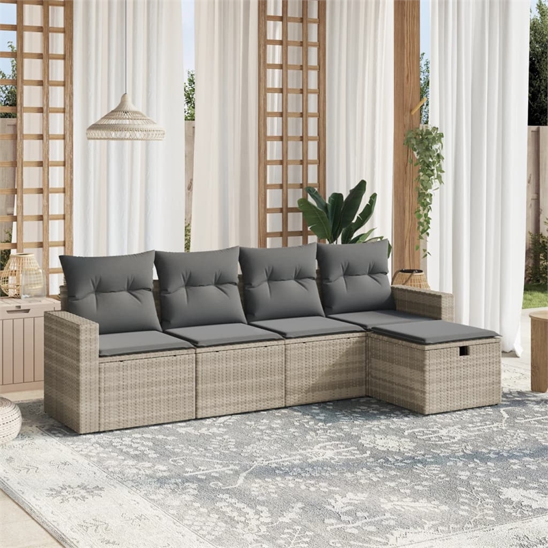 Afuera Living Contemporary 5 Piece Poly Rattan Sofa Set in Gray