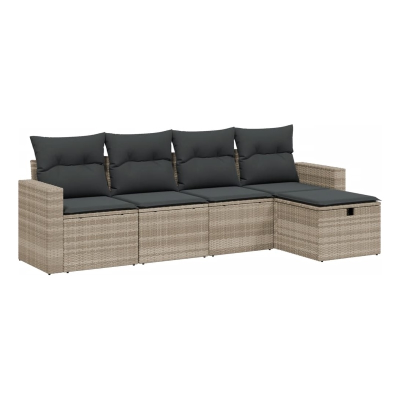 Afuera Living Contemporary 5 Piece Poly Rattan Sofa Set in Gray