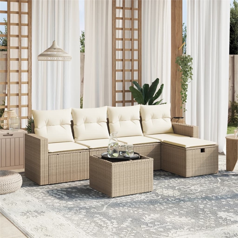 Afuera Living Contemporary 6 Piece Poly Rattan Sofa Set in Beige