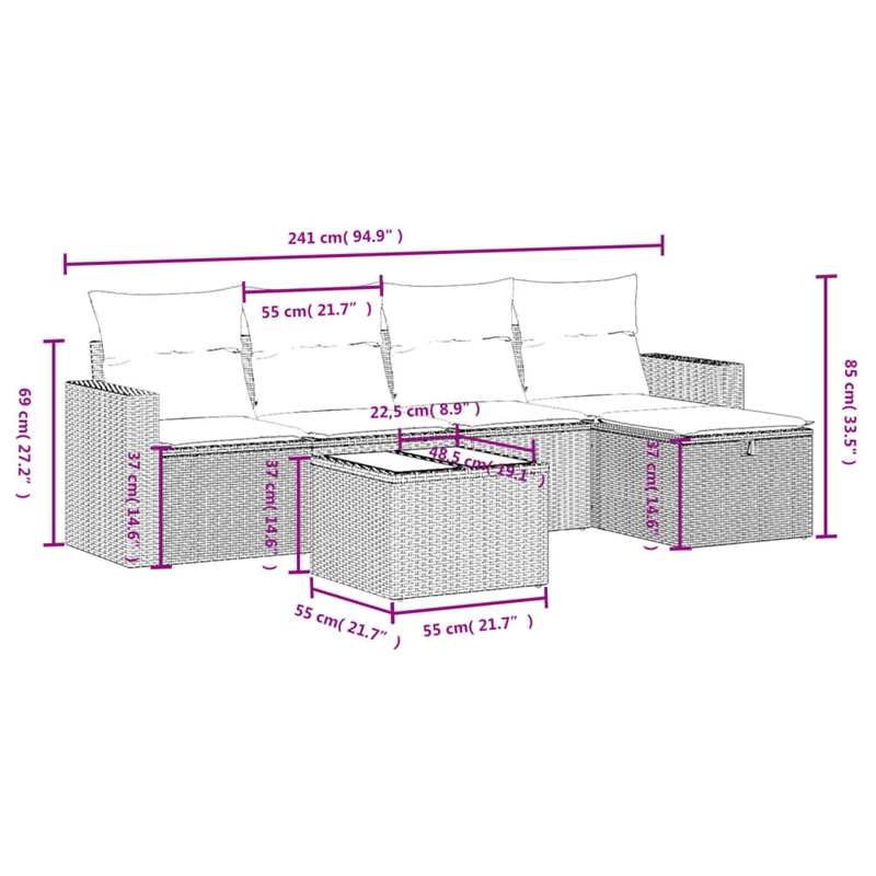 Afuera Living Contemporary 6 Piece Poly Rattan Sofa Set in Beige