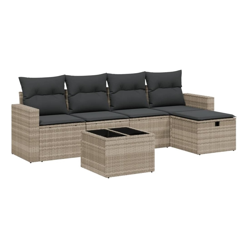 Afuera Living Contemporary 6 Piece Poly Rattan Small Sofa Set in Gray
