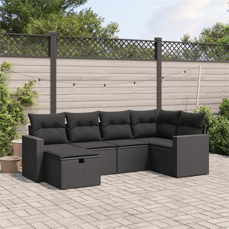 Afuera Living Contemporary 6 Piece Poly Rattan Large Sofa Set in Black