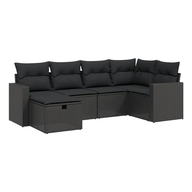 Afuera Living Contemporary 6 Piece Poly Rattan Large Sofa Set in Black