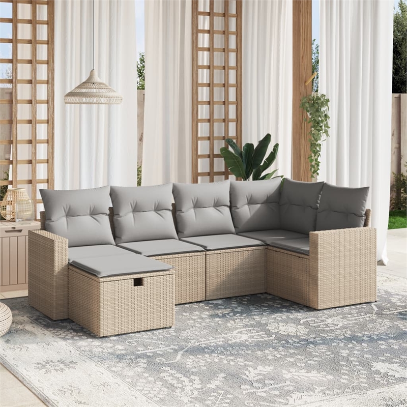 Afuera Living Contemporary 6 Piece Poly Rattan Large Sofa Set in Beige