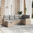 Afuera Living Contemporary 6 Piece Poly Rattan Large Sofa Set in Beige