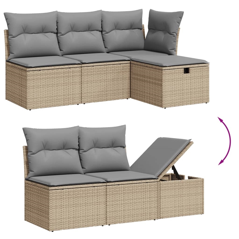 Afuera Living Contemporary 6 Piece Poly Rattan Large Sofa Set in Beige