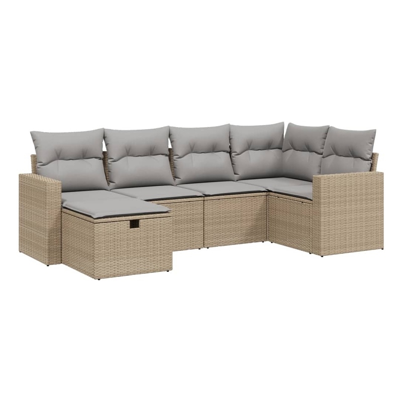 Afuera Living Contemporary 6 Piece Poly Rattan Large Sofa Set in Beige
