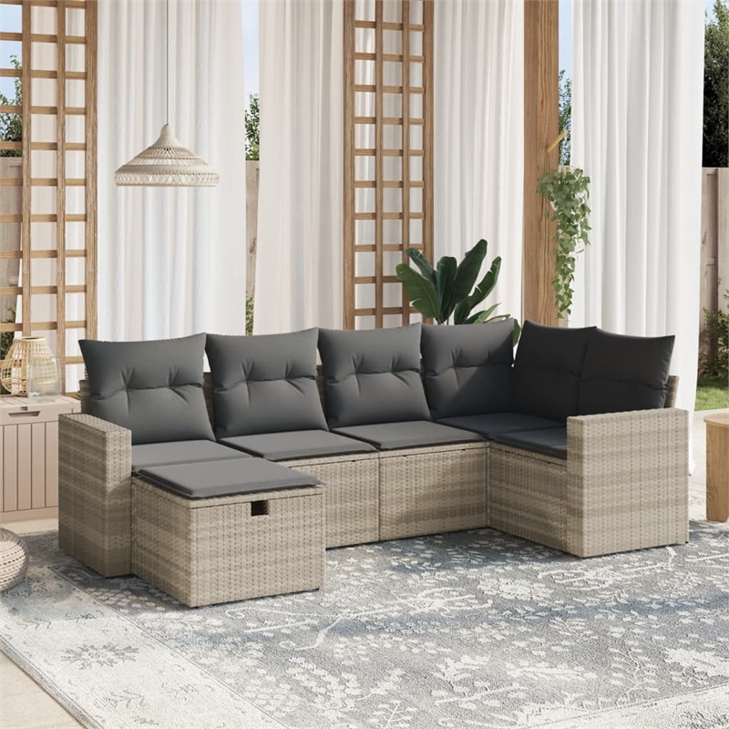 Afuera Living Contemporary 6 Piece Poly Rattan Large Sofa Set in Gray
