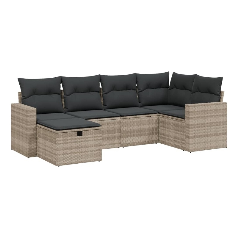 Afuera Living Contemporary 6 Piece Poly Rattan Large Sofa Set in Gray