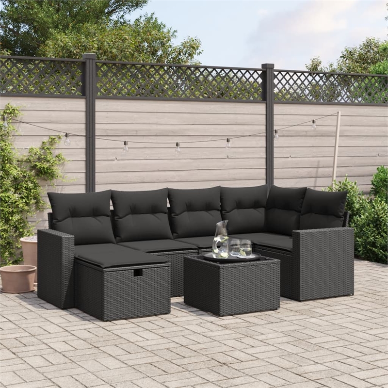 Afuera Living Contemporary 7 Piece Poly Rattan Large Sofa Set in Black